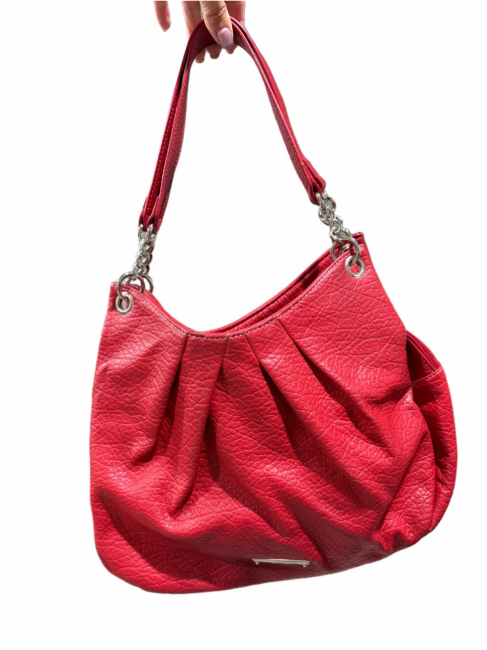 Nine West Red Pleated Shoulder Bag Chain Strap Y2K Slouchy Hobo Purse